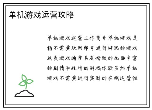 单机游戏运营攻略
